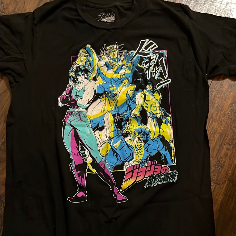 Jojo’s Bizarre Adventure Black Tee with Vibrant Anime Design